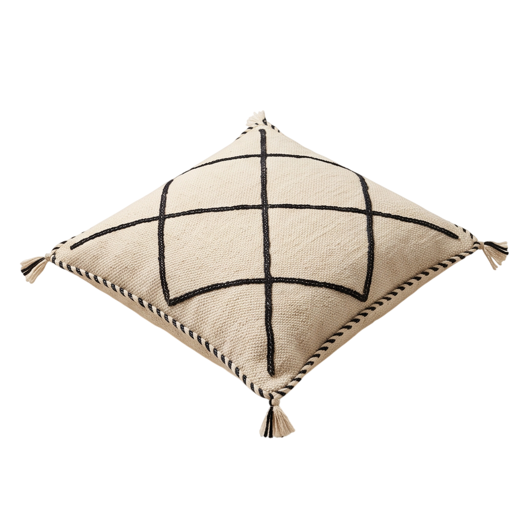 Coussin berbère écru losanges tressés Beni Ourain