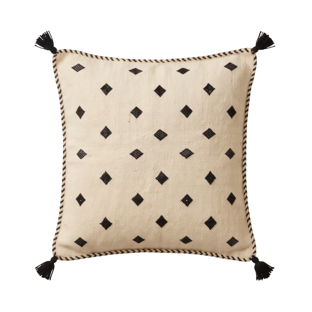 Coussin berbère écru losanges noirs Kilim