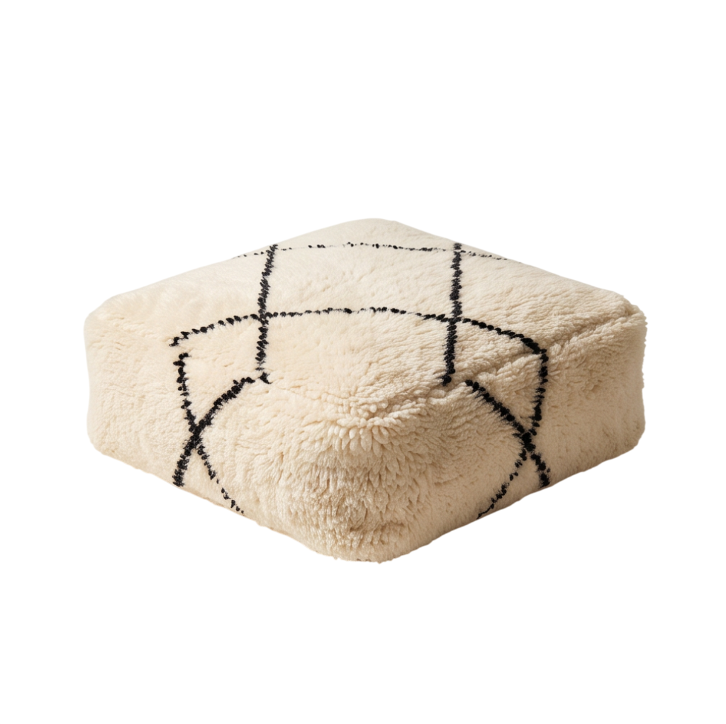Pouf berbère écru losanges Beni Ourain