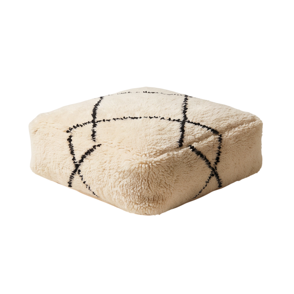 Pouf berbère écru losanges Beni Ourain