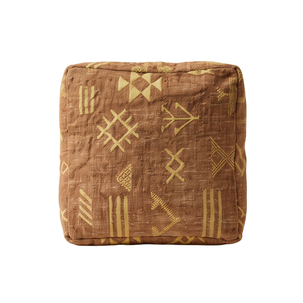 Pouf berbère marron symboles jaunes