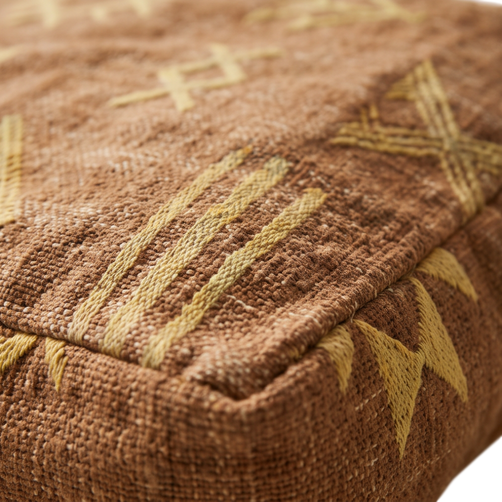 Pouf berbère marron symboles jaunes