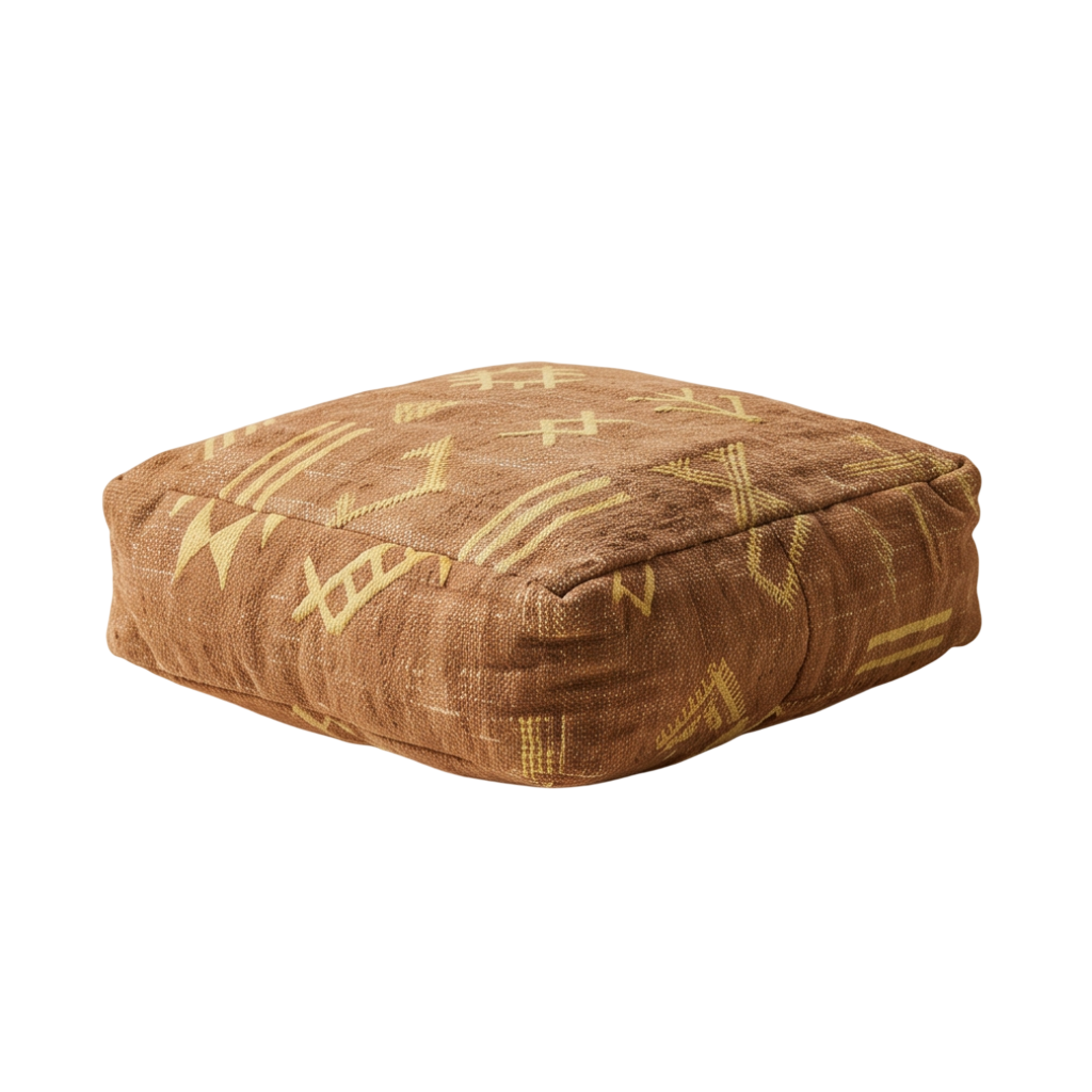 Pouf berbère marron symboles jaunes