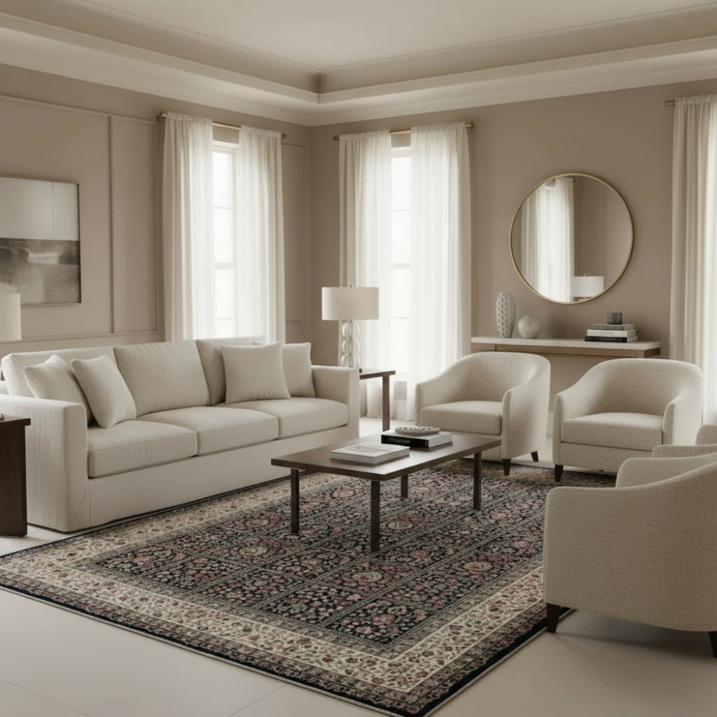 Tapis d'orient noir floral AKKA