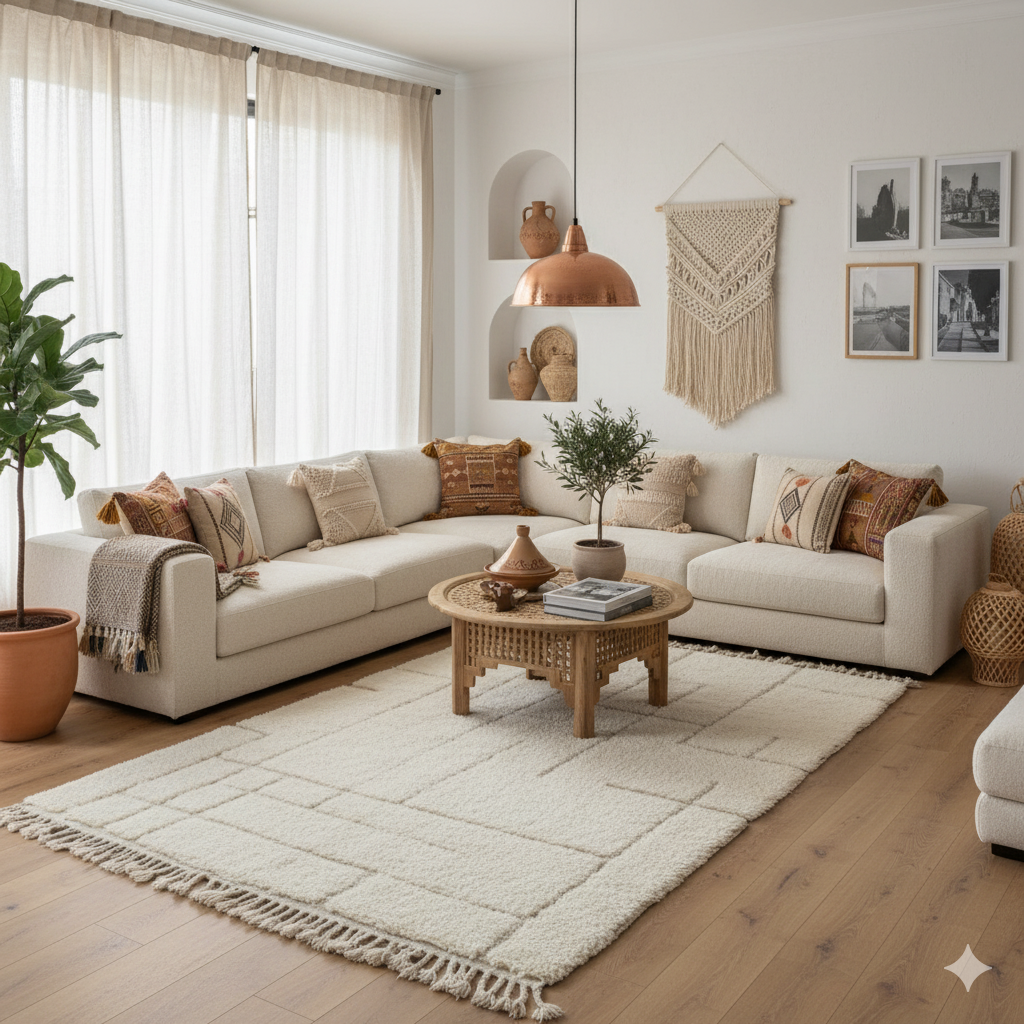 tapis berbere blanc graphique