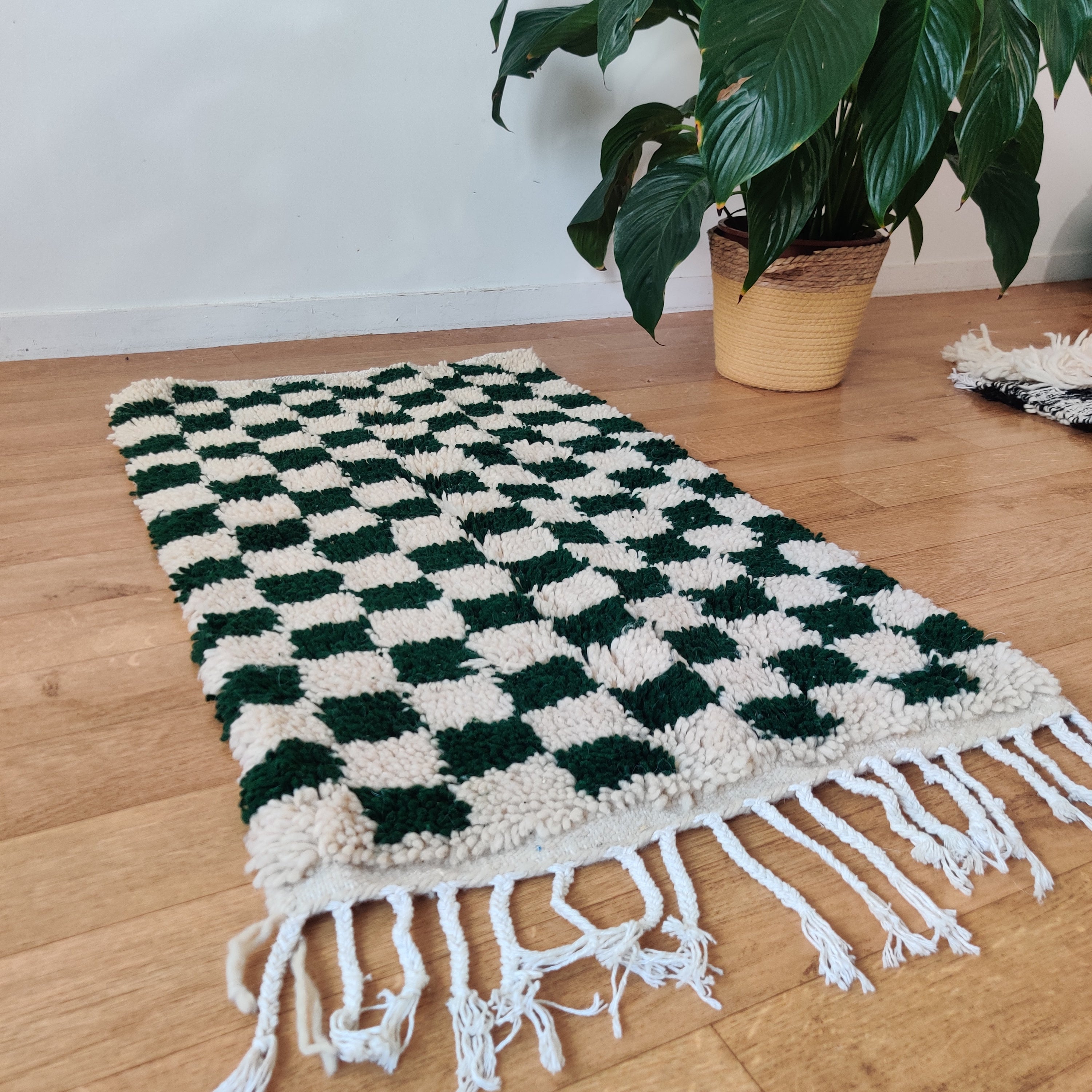 Petit tapis berbère carreaux verts - MAZIR Décoration