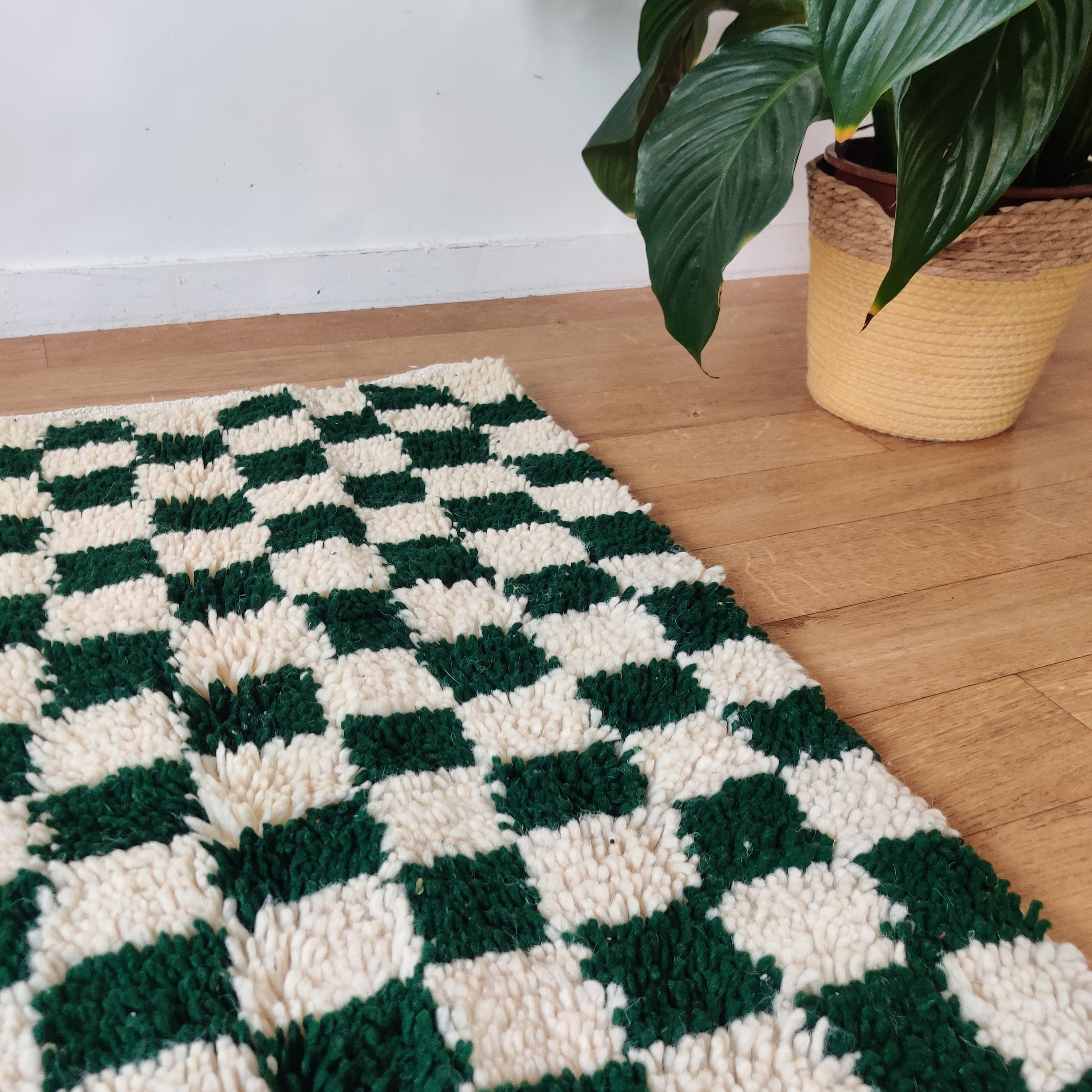 Petit tapis berbère carreaux verts - MAZIR Décoration