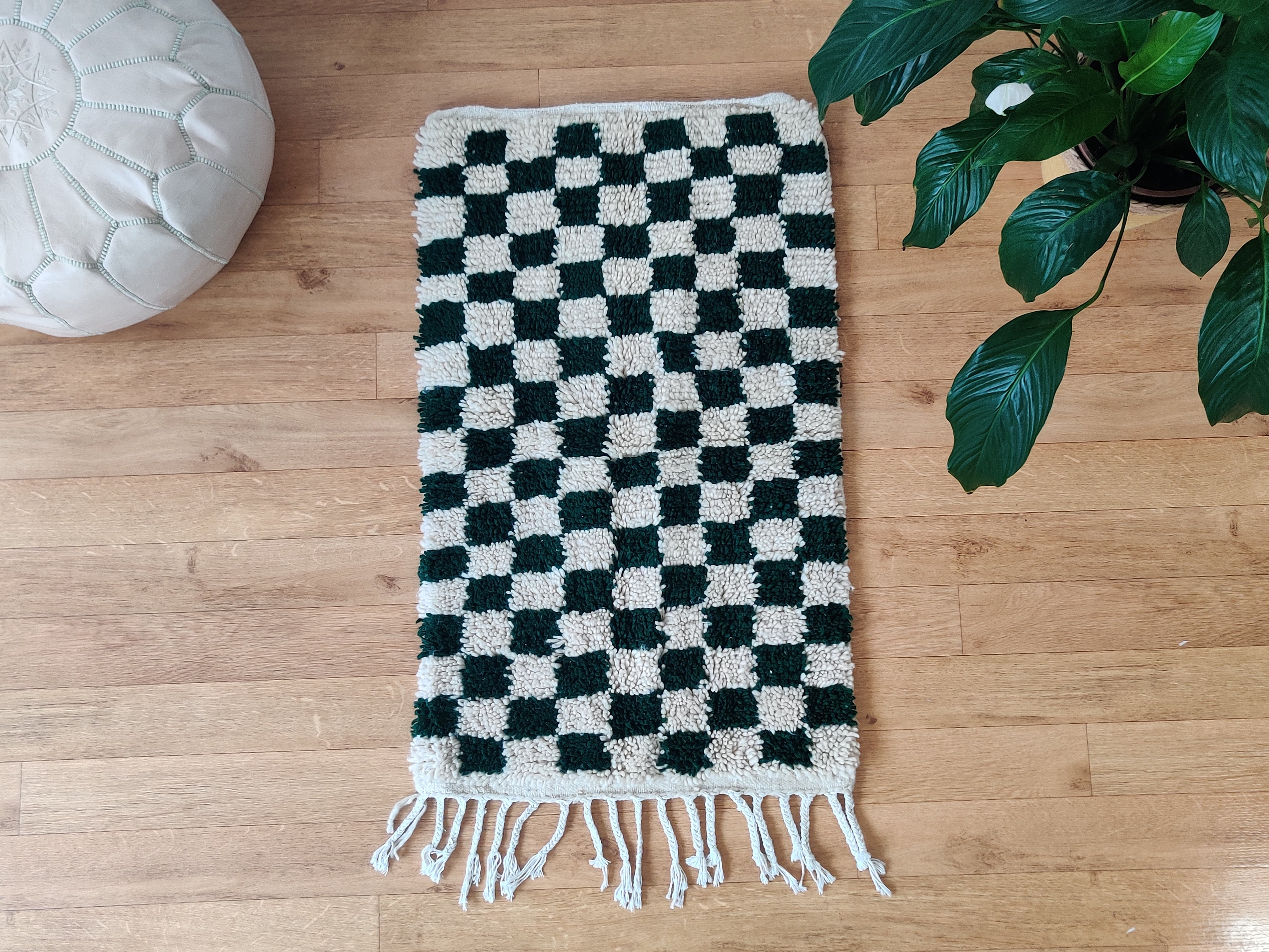 Petit tapis berbère carreaux verts - MAZIR Décoration