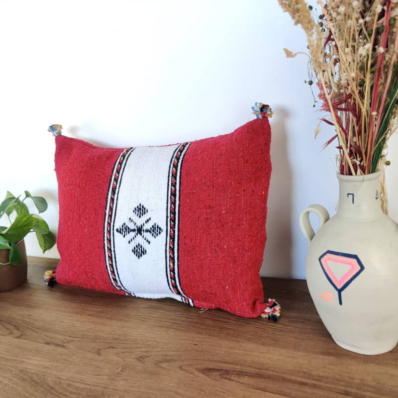 Coussin rectangulaire rouge et blanc - MAZIR Décoration