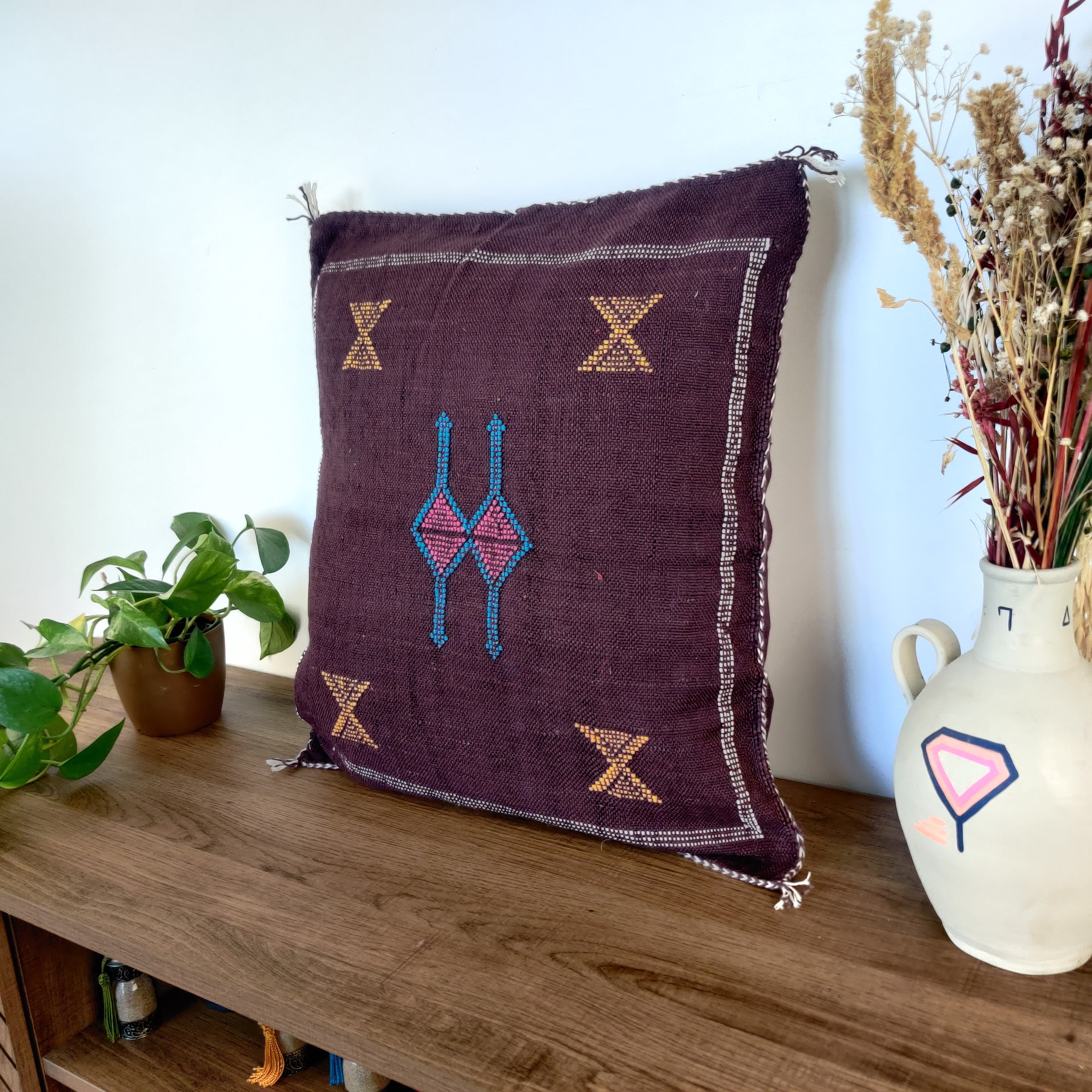 Coussin Sabra marocain Soie de Cactus - MAZIR Décoration