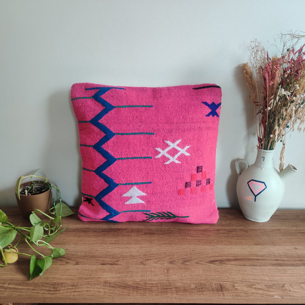 Coussin Berbère Rose et Bleu