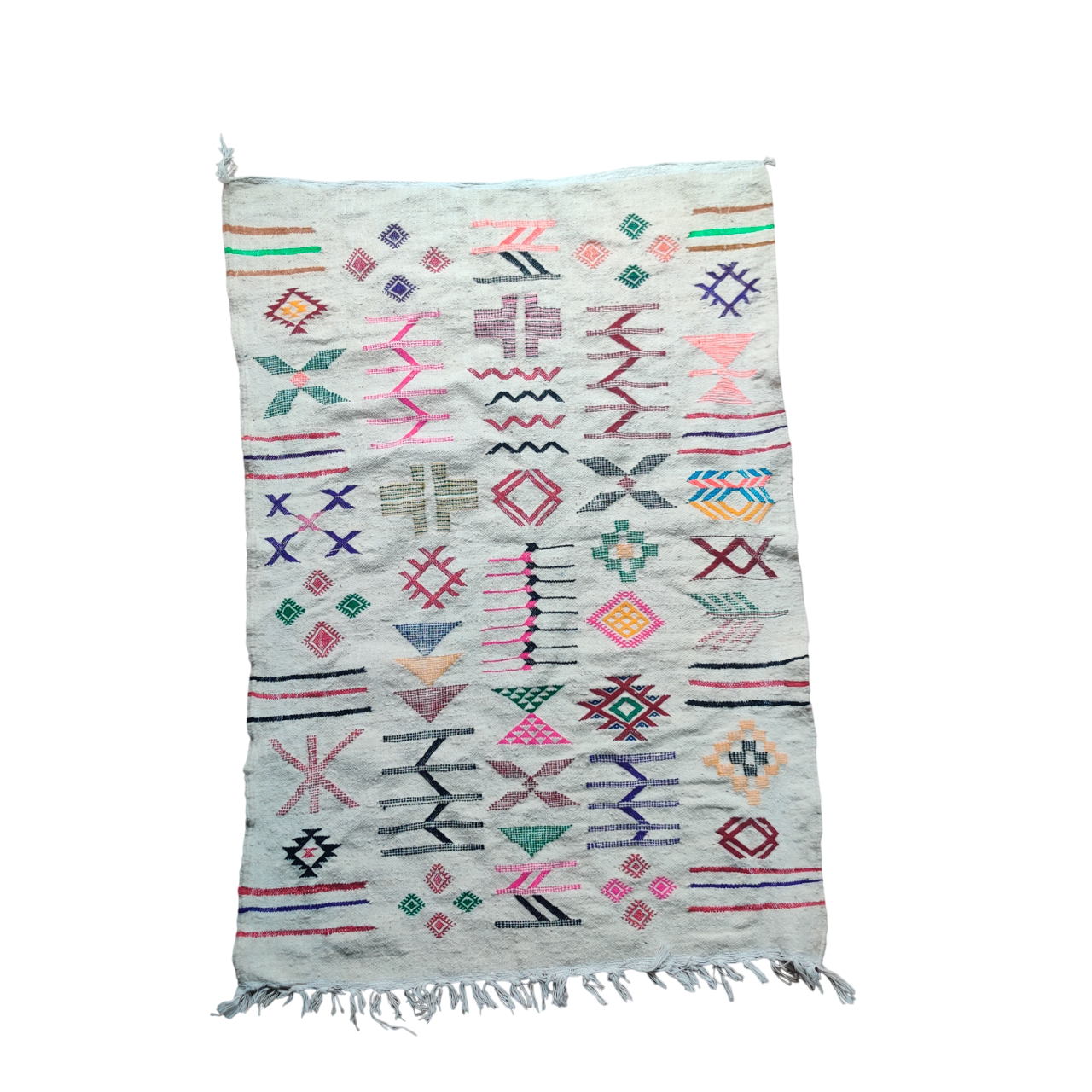 Tapis kilim blanc motifs berbères