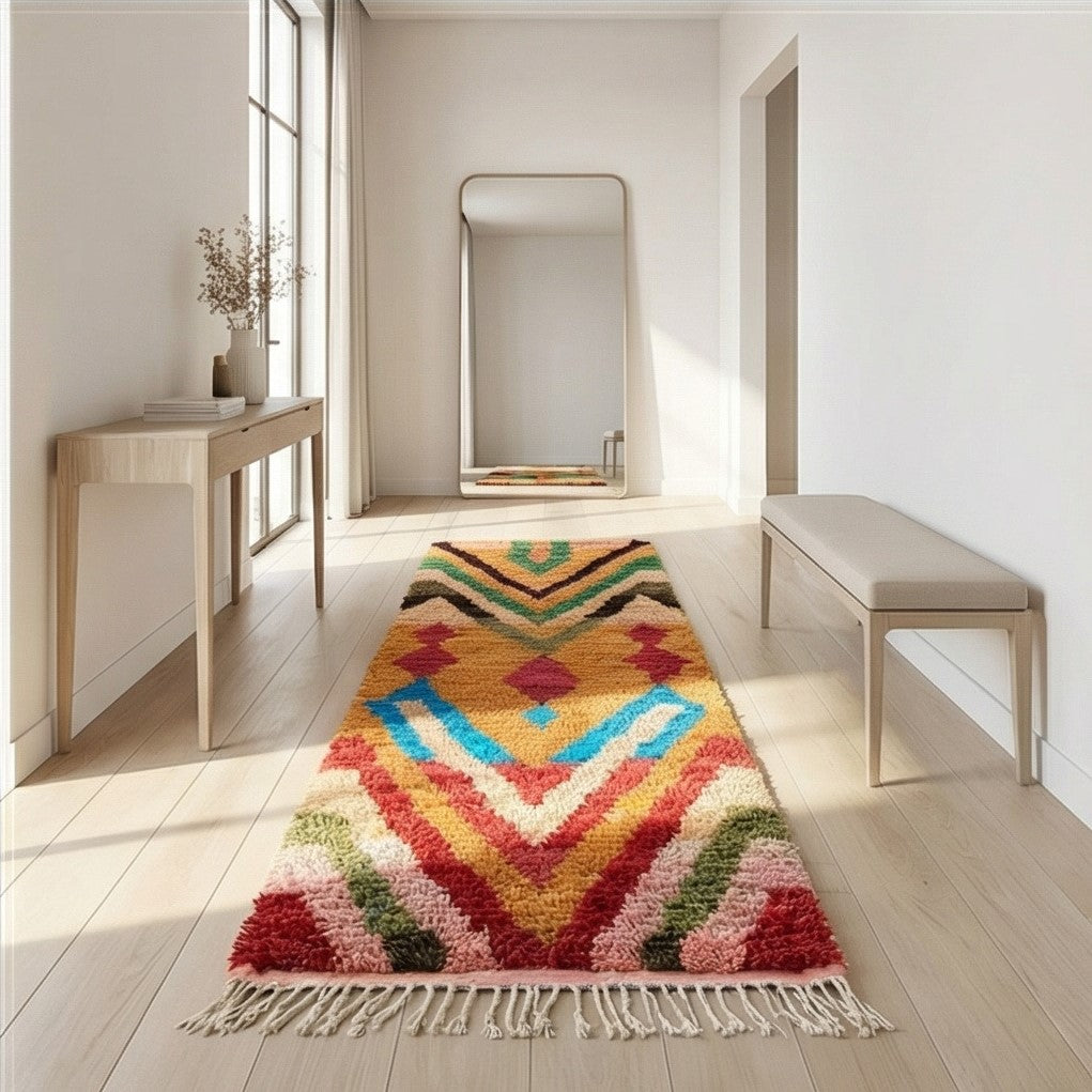Tapis couloir berbère Boujad rouge vif
