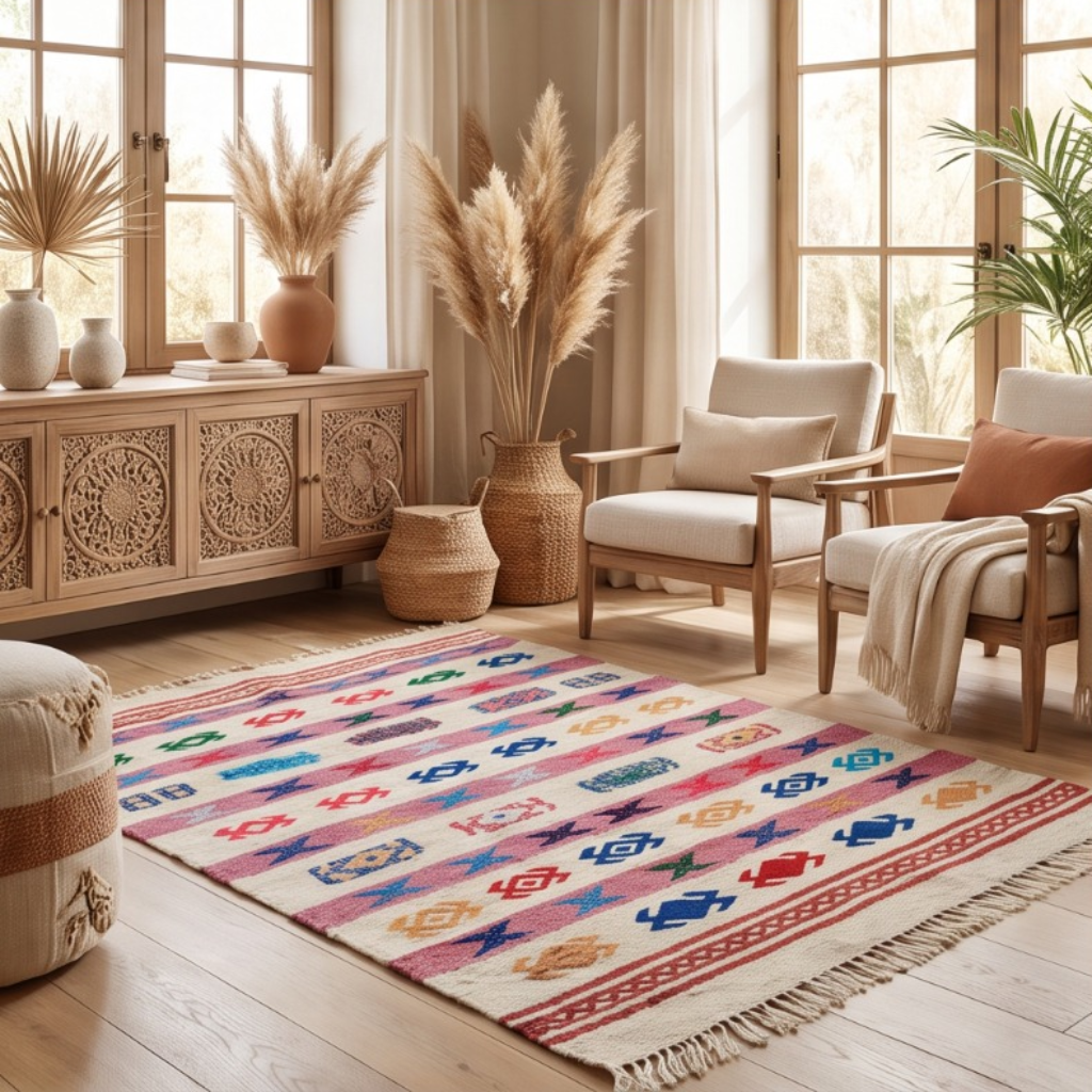 Tapis berbère multicolore kilim 90x140 cm