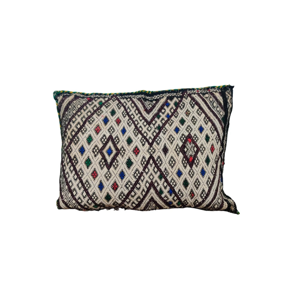 Ancien coussin Kilim blanc noir