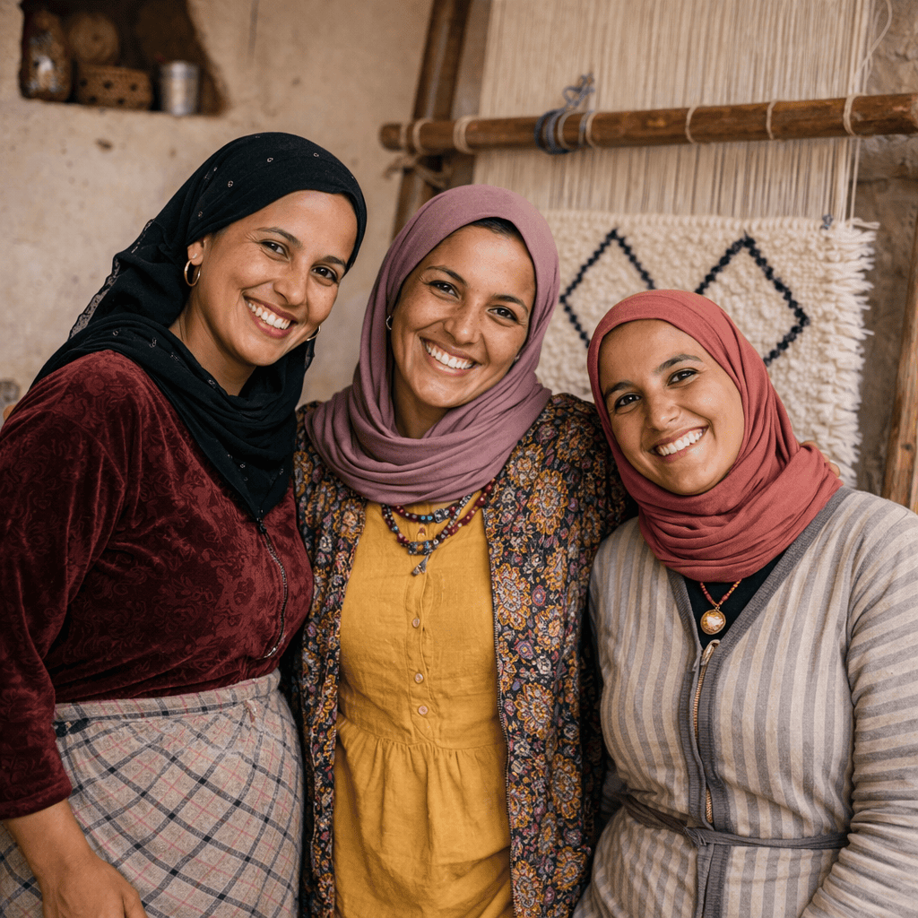 des artisanes qui tissent un tapis berbere