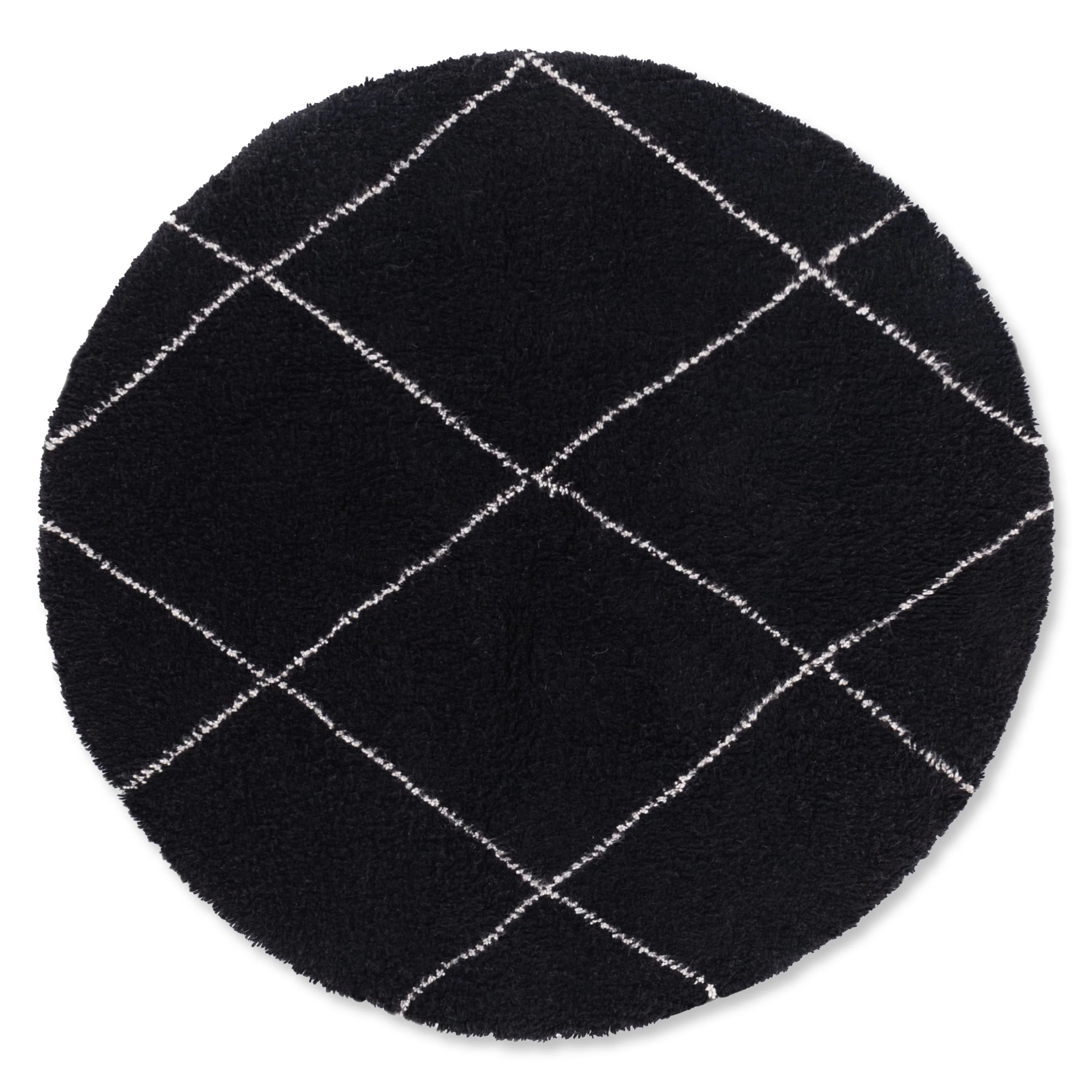 Tapis berbère rond noir losanges blanc - Sur mesure