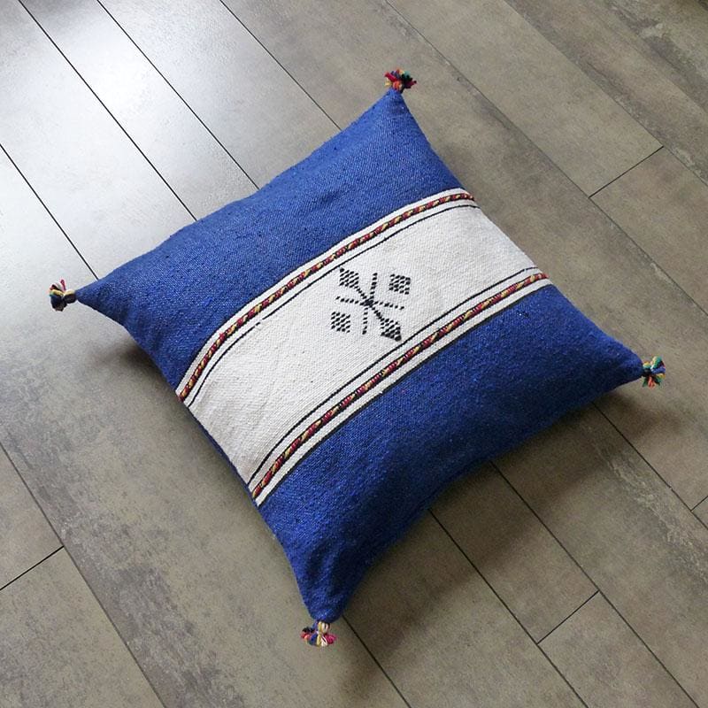 coussin marocain bleu et blanc