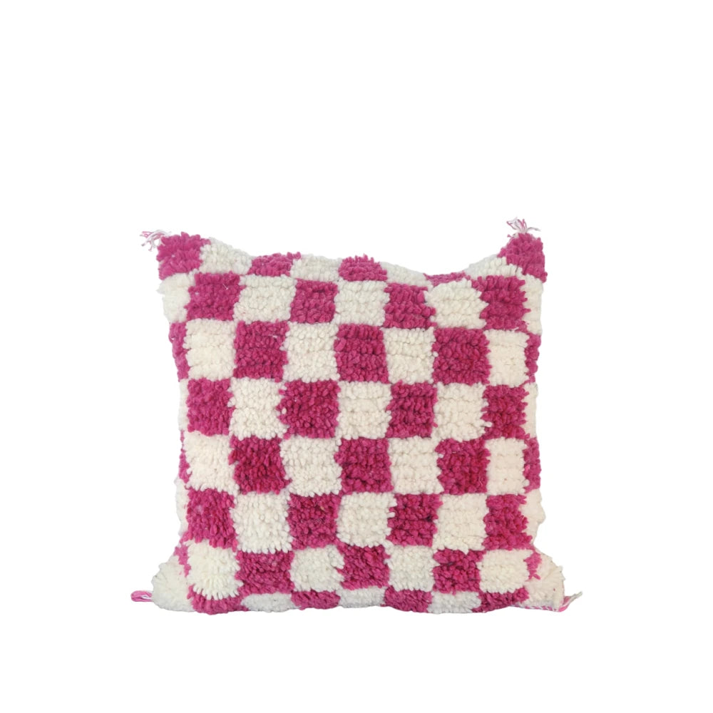 Coussin berbère carreaux magenta - MAZIR Décoration