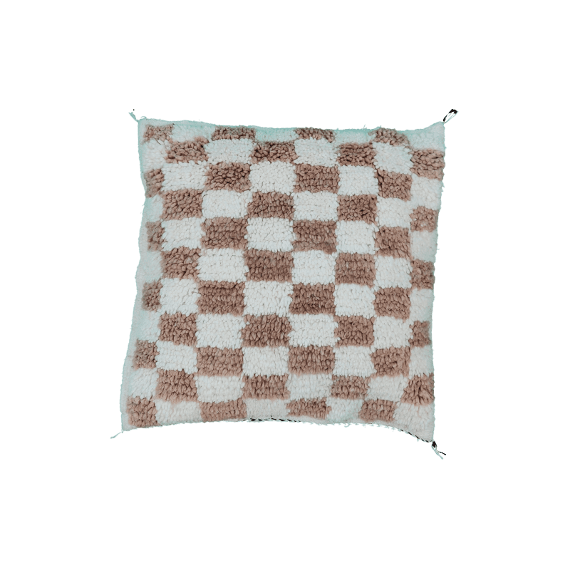 Coussin style Beni Ouarain blanc Sépia motif damier