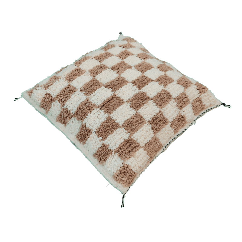 Coussin style berbère blanc Sépia motif damier