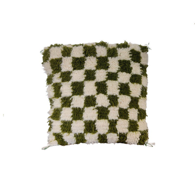 Coussin marocain carreaux verts nature - Vert / Beni Ouarain