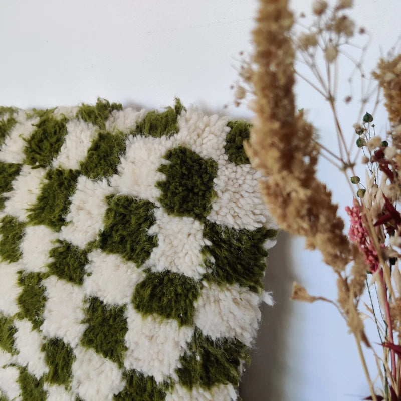 Coussin marocain carreaux verts nature - Vert / Beni Ouarain