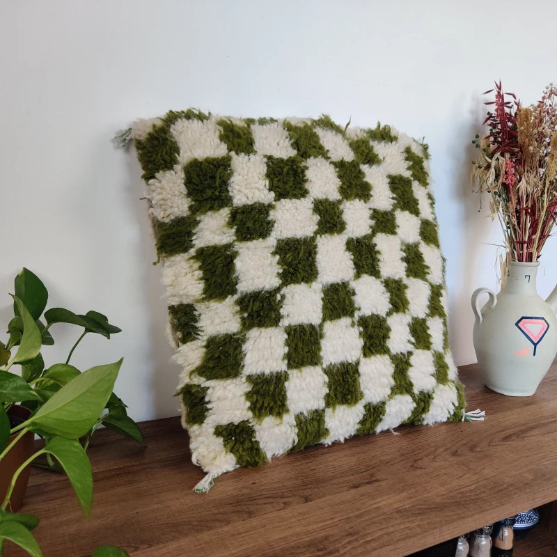 Coussin marocain carreaux verts nature - Vert / Beni Ouarain