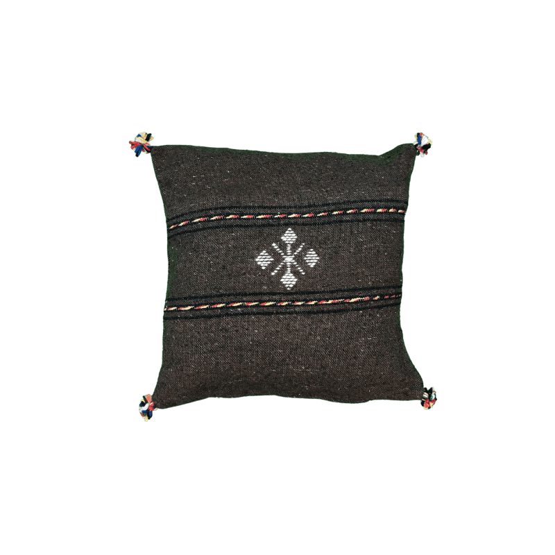 Coussin Berbère gris anthracite en Coton style bohème