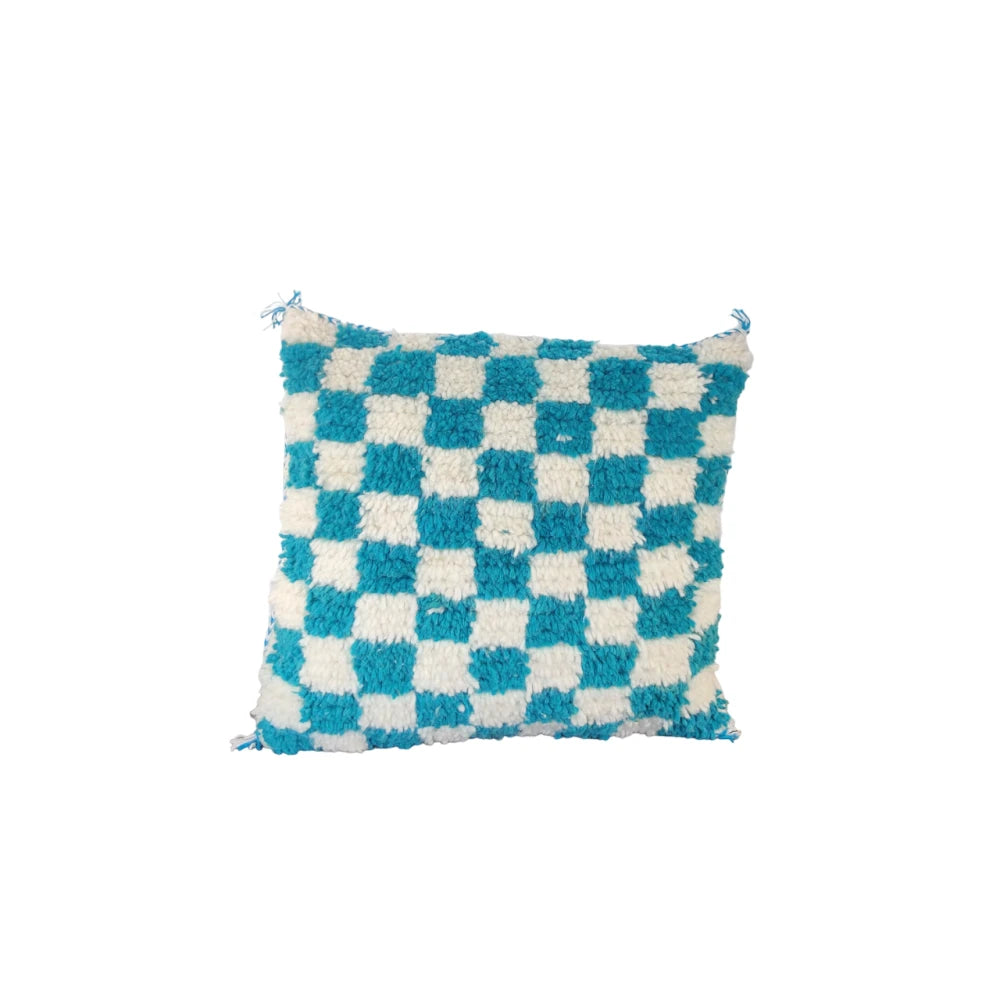 Coussin berbère damier turquoise - MAZIR Décoration