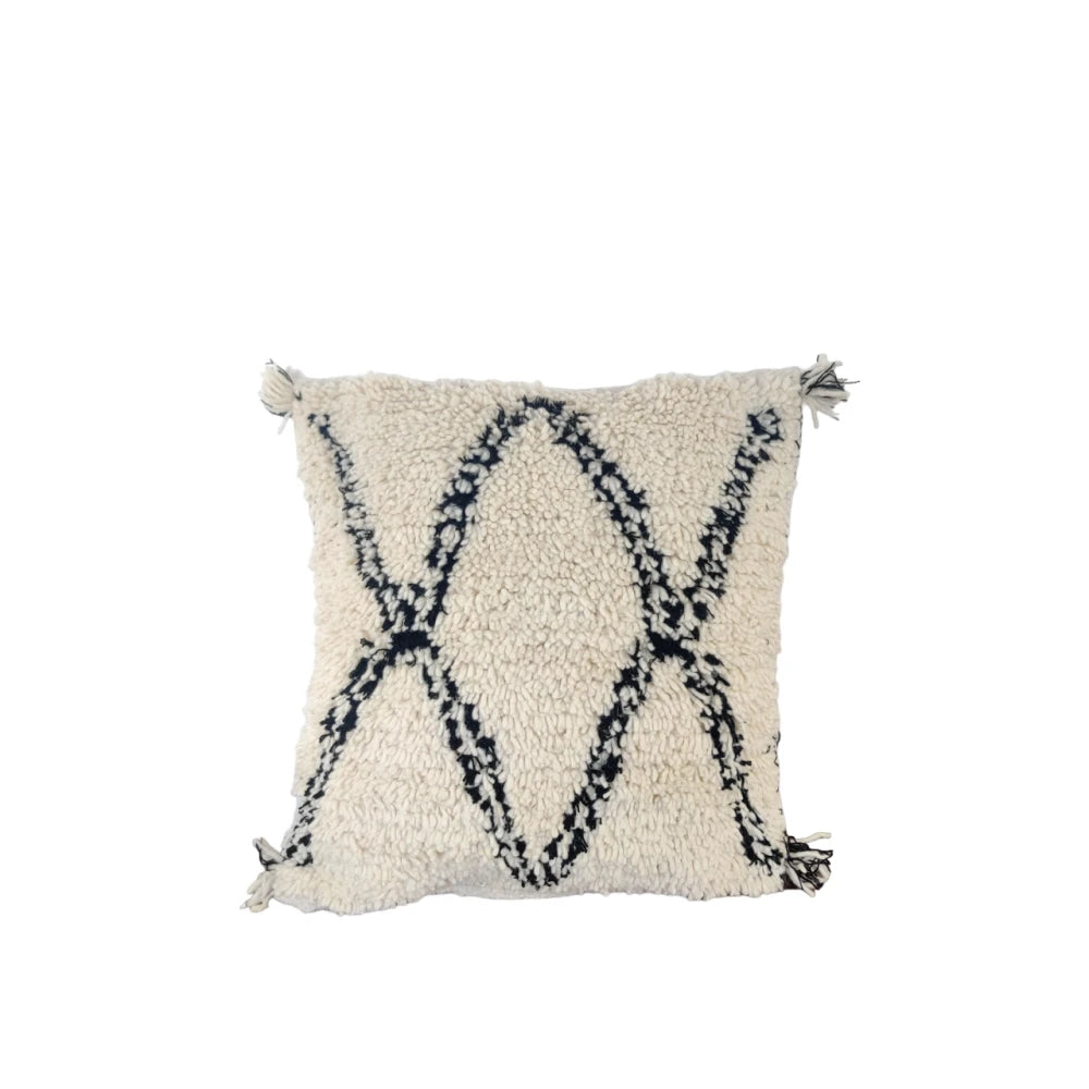 Coussin berbère en laine blanc et noir - MAZIR Décoration