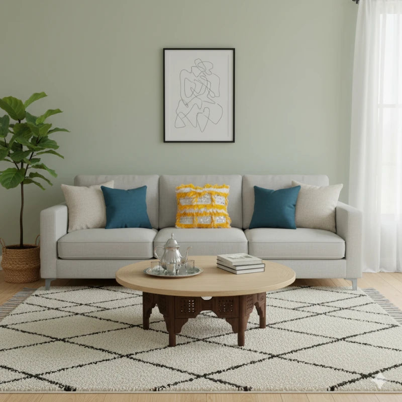 Coussin berbère jaune en coton et sequin 45x50 cm