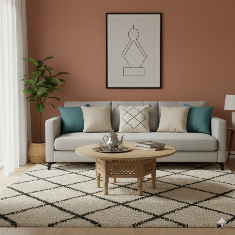 Coussin Berbère Kilim Blanc et Bleu