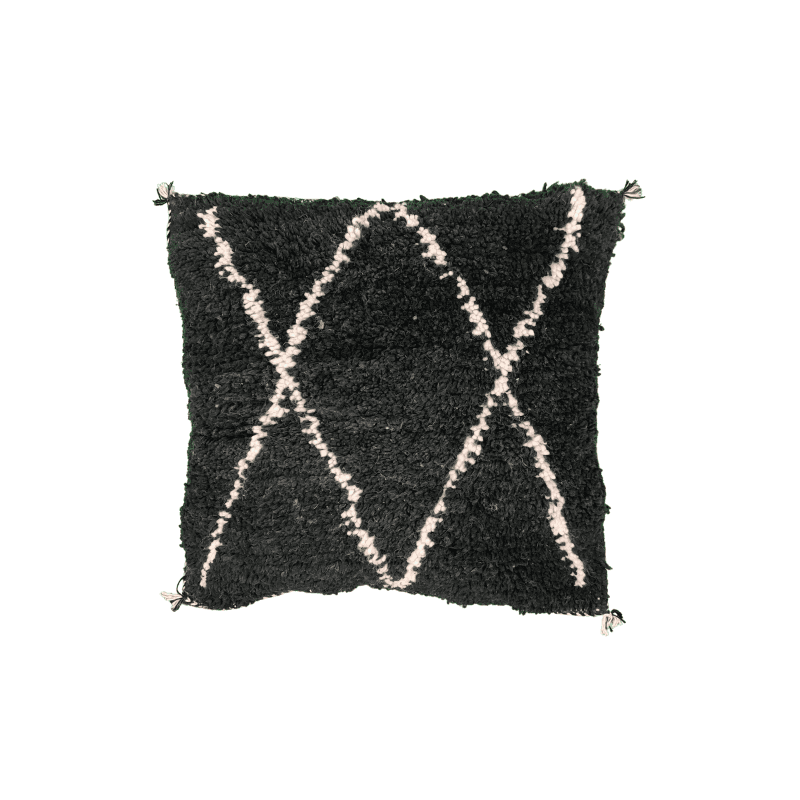 Coussin style marocain Noir d'ivoire losange blanc