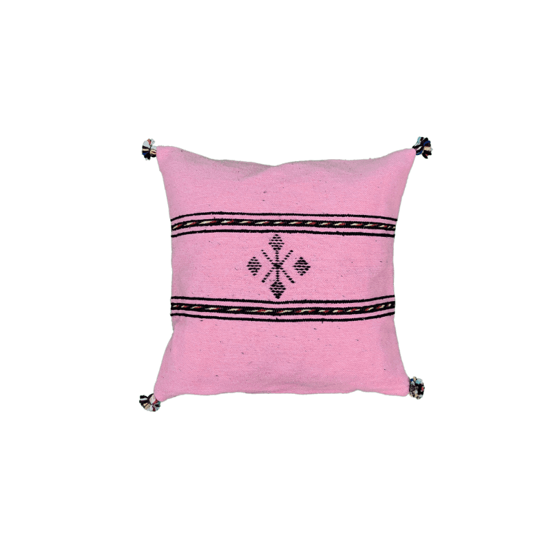 Coussin Berbère Rose dragée en Coton artisanal