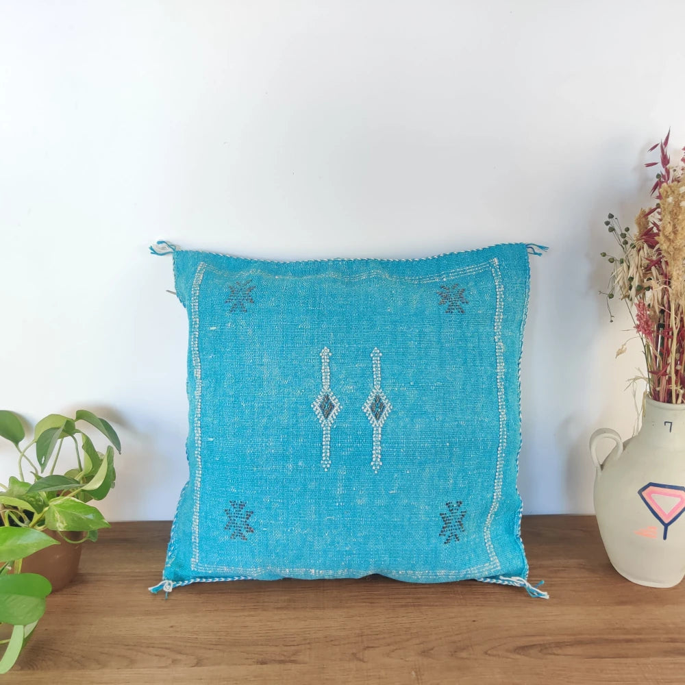 Coussin Berbère Turquoise Bleu Sabra - MAZIR Décoration