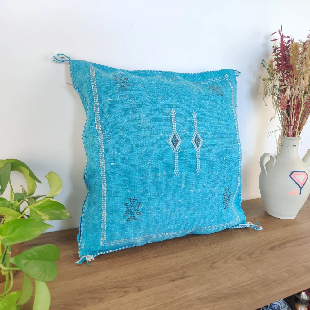 Coussin Berbère Turquoise Bleu Sabra - MAZIR Décoration