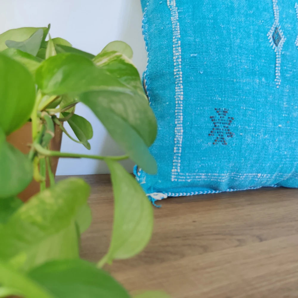 Coussin Berbère Turquoise Bleu Sabra - MAZIR Décoration