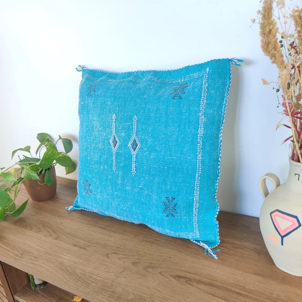 Coussin Berbère Turquoise Bleu Sabra - MAZIR Décoration