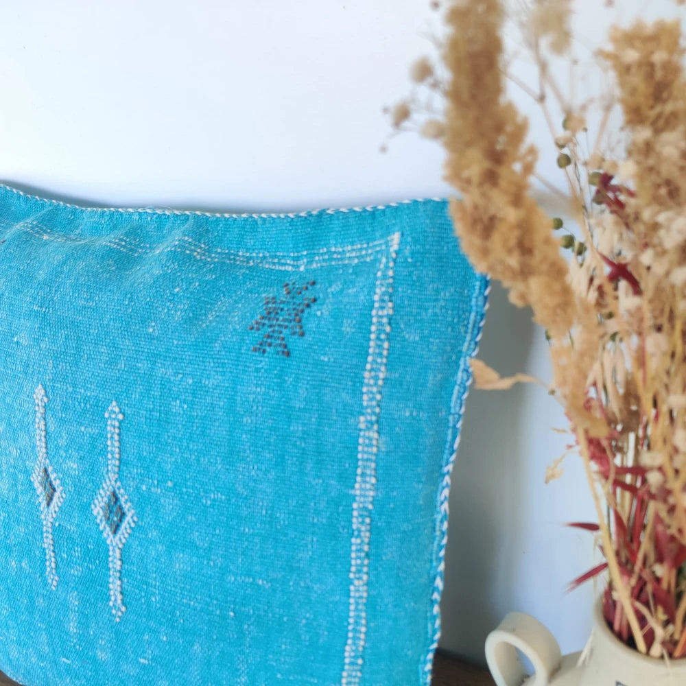 Coussin Berbère Turquoise Bleu Sabra - MAZIR Décoration