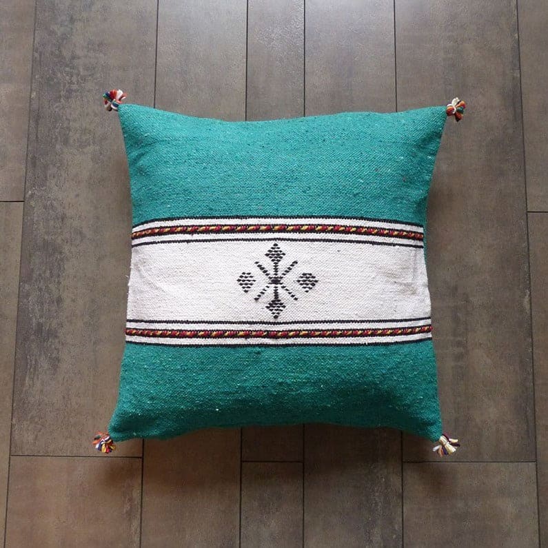 coussin marocain vert et blanc