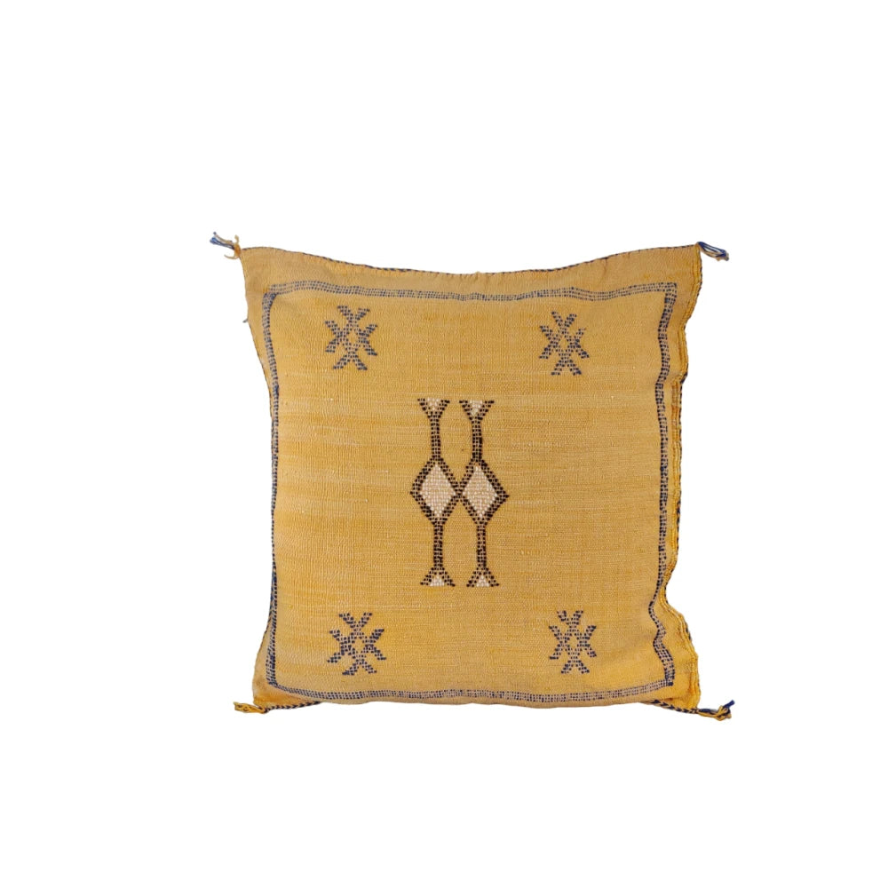 Coussin boheme Jaune en Soie de Cactus