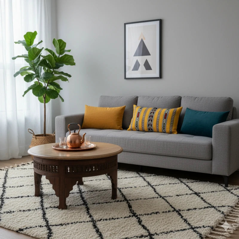 Coussin ethnique jaune berbère