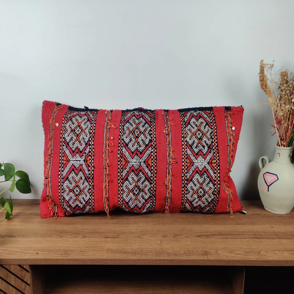 Coussin ethnique rouge berbère - MAZIR Décoration