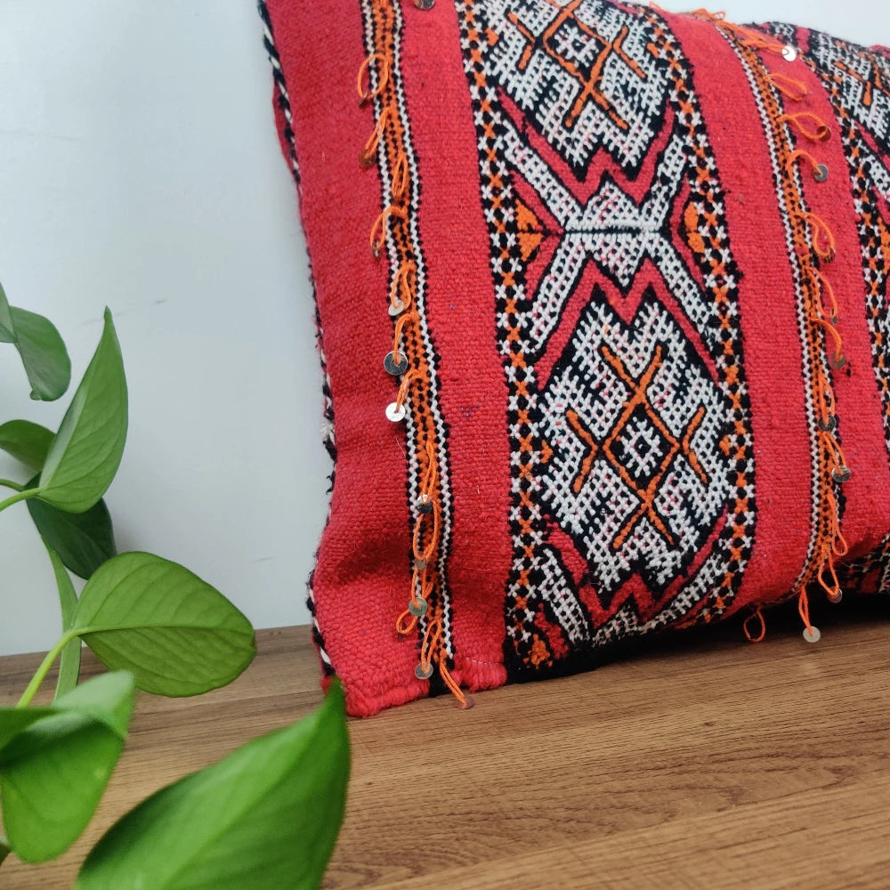 Coussin ethnique rouge berbère - MAZIR Décoration