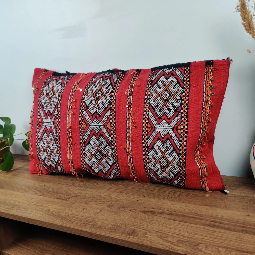 Coussin ethnique rouge berbère - MAZIR Décoration