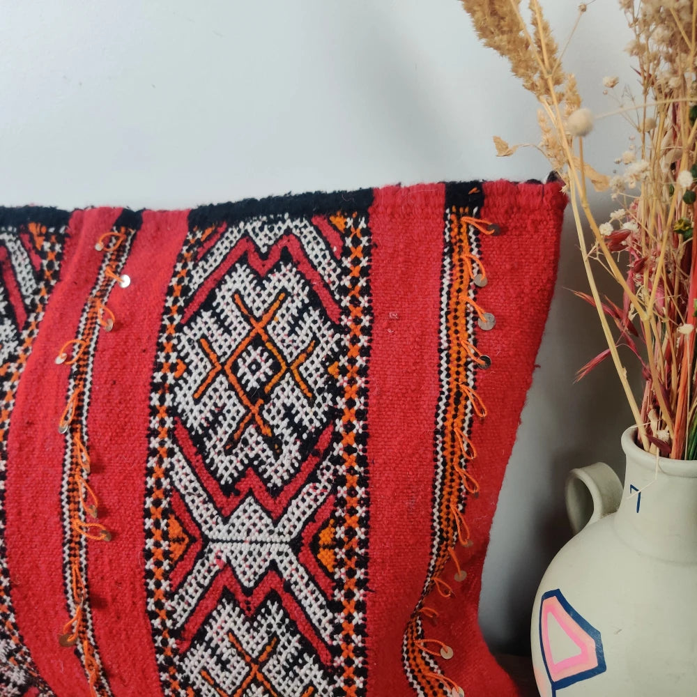 Coussin ethnique rouge berbère - MAZIR Décoration