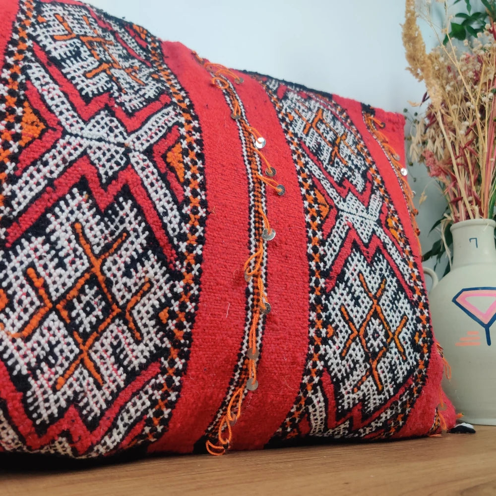 Coussin ethnique rouge berbère - MAZIR Décoration
