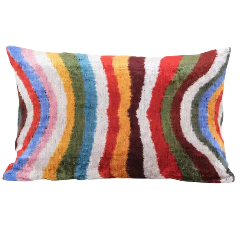 Coussin velours Ikat multicolore