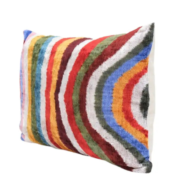 Coussin Ikat multicolore en velours